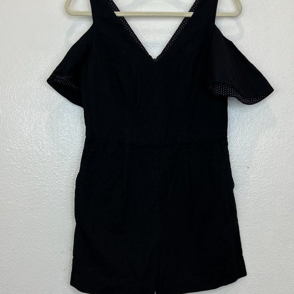 Anthropologie Elevenses Black Cut Out Cold Shoulder Jumpsuit Romper Womens 2 - Picture 5 of 8